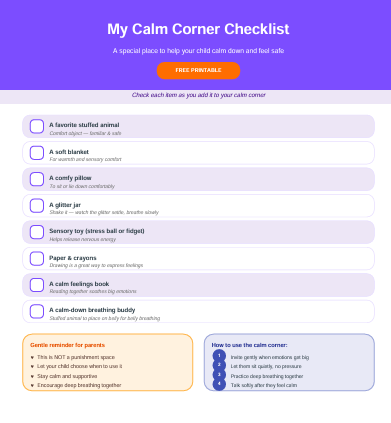 Calm Corner Checklist printable
